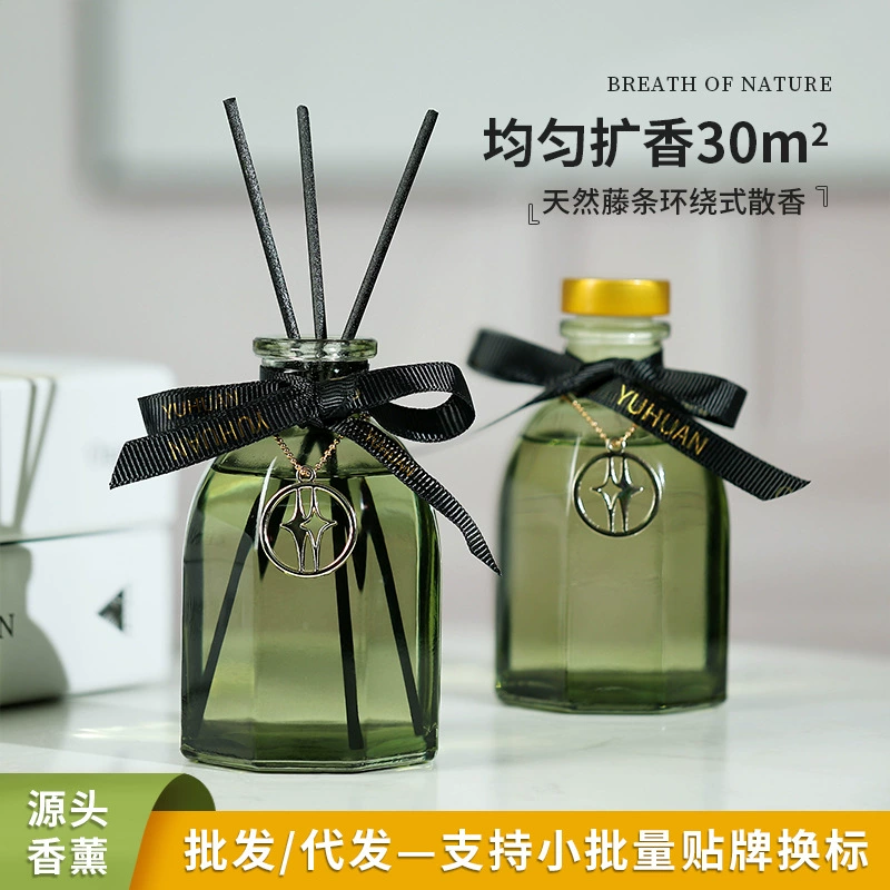 Восьмиугольная зеленая бутылка из ротанга без огня ароматерапия для дома, спальни, стойкий ароматический завод, эфирное масло, украшения для украшения оптом