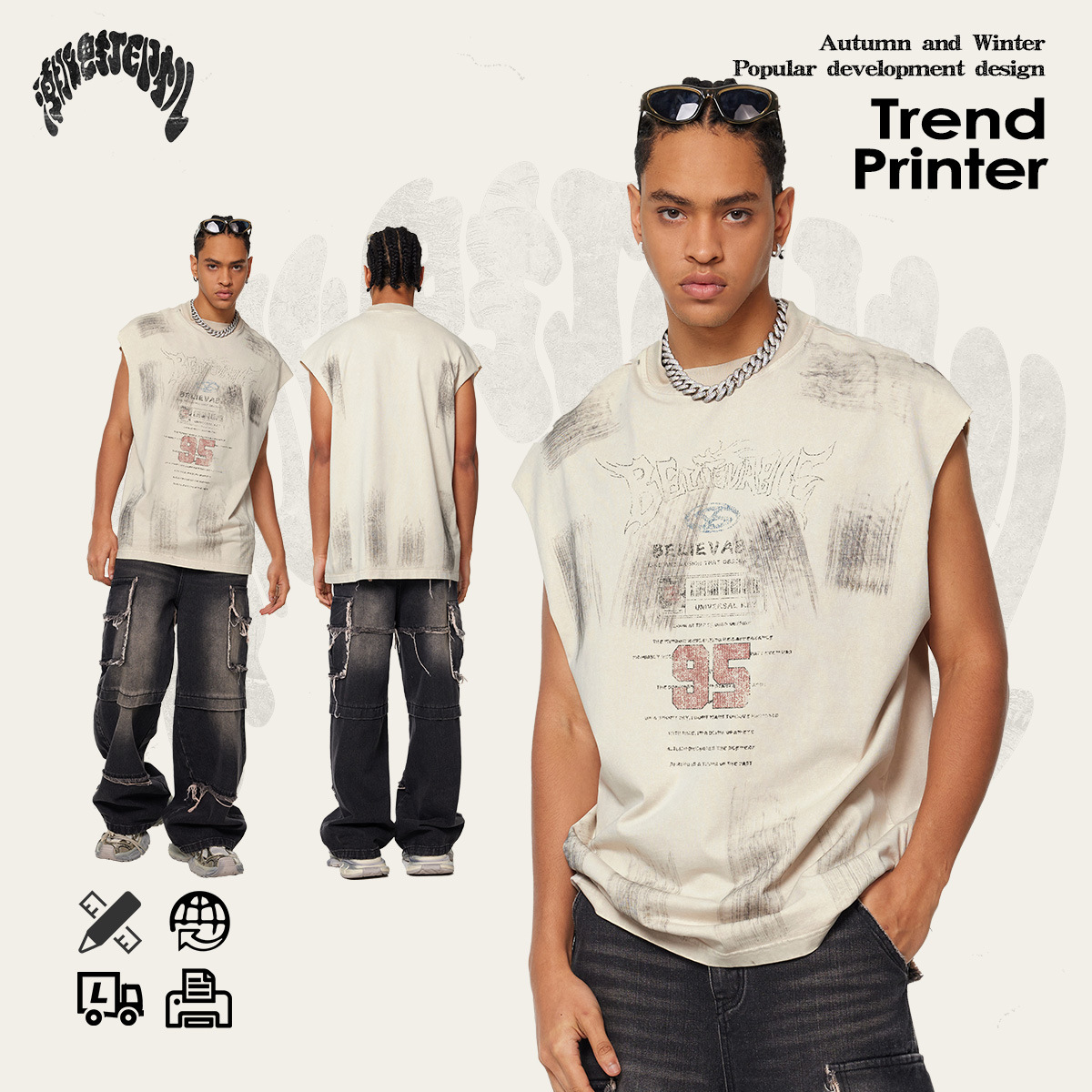2025 primavera y verano marcas de moda americanas in retro calle de París B casa chaleco de alta calidad ropa de hombre camisa sin mangas de moda masculina image 5