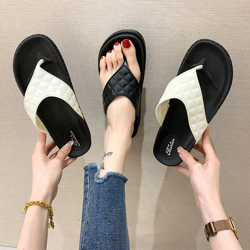 Slip-on sandals for women, stylish chunky flat sandals with height increasing herringbone design, fashionable and versatile, cute