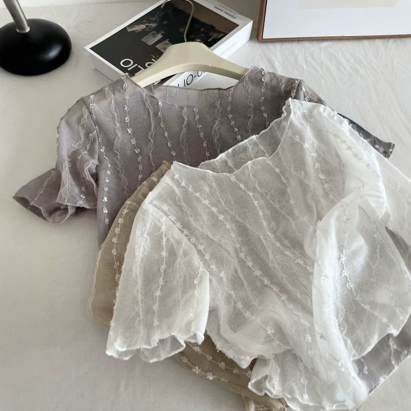 Transparent Mesh Short-Sleeved T-Shirt for Women 2026 New Summer Suspender Skirt with Lace Half-Length Cover-Up 7660 Transparent Mesh Short-Sleeved T-Shirt for Women 2026 New Summer Suspender Skirt with Lace Half-Length Cover-Up 7660