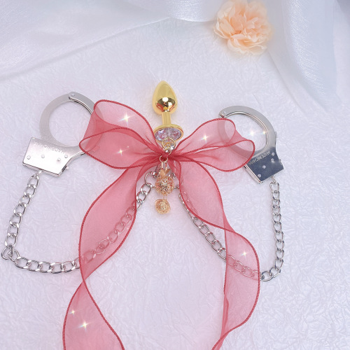 Glowing anal plug palace bell cute love lace bow sm female punishment anal plug nipple clamp teasing tool
