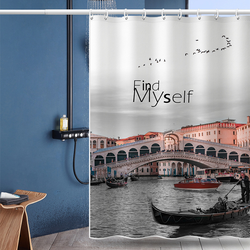 Retro-Straßenszene Venedig Wasserstadtbrücke Europäische und amerikanische Architektur Verdicktes wasserdichtes Badezimmer_voghion.com