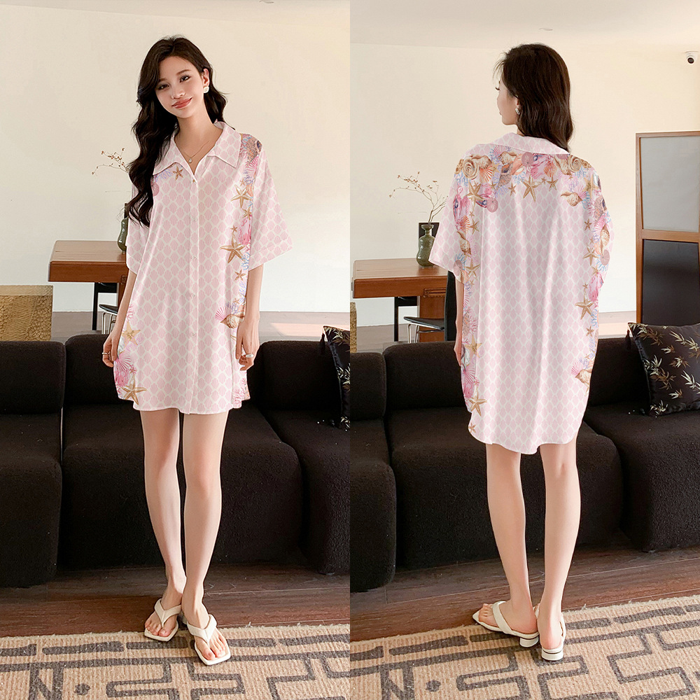 Nuevo pijama de verano de mujer satin chiffon cardigan cuello suelto cómodo lindo viento ropa de casa SQ21348