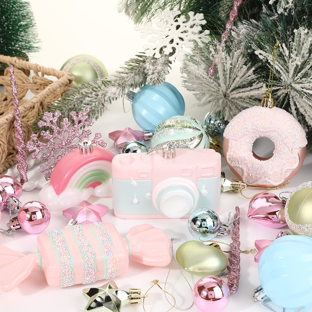 Transfronterizos nueva decoración de Navidad pintada caja de bolas de Navidad macaron caramelo arco iris colgante accesorios de bola de forma especial