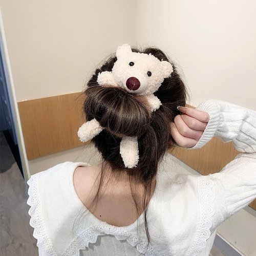 Rubber band hair tie for women, adult creative cute bear hug~Sweet hair tie for women, simple and elegant hair tie net