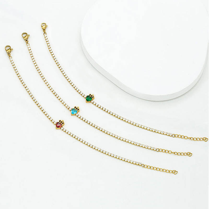 Tennis Chain Chain Type Elegant Simple Style Heart Shape Titanium Steel Zircon Tennis Chain Bracelets In Bulk