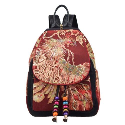 2019 bags Yunnan ethnic style embroidery new women's bag peacock embroidery bag canvas women's backpack drop shipping