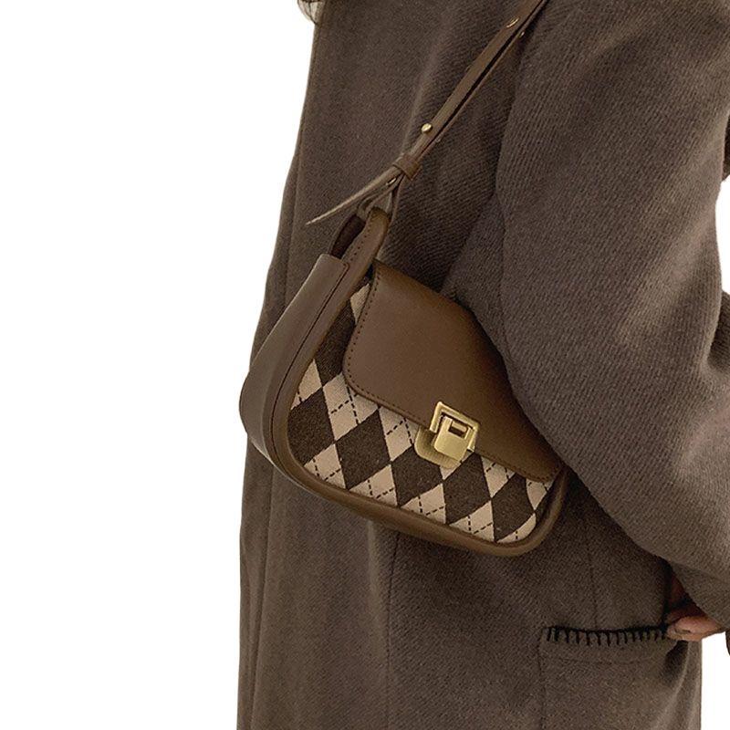 Borsa a spalla donna stile francese retro a quadri a sella_voghion.com