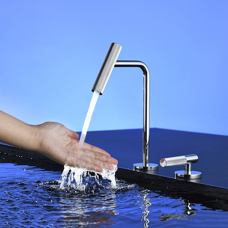 Source Manufacturer Surface-Mounted Basin Faucet Split Designer Double-Hole Hot and Cold Faucet Round Chrome Copper Hotel