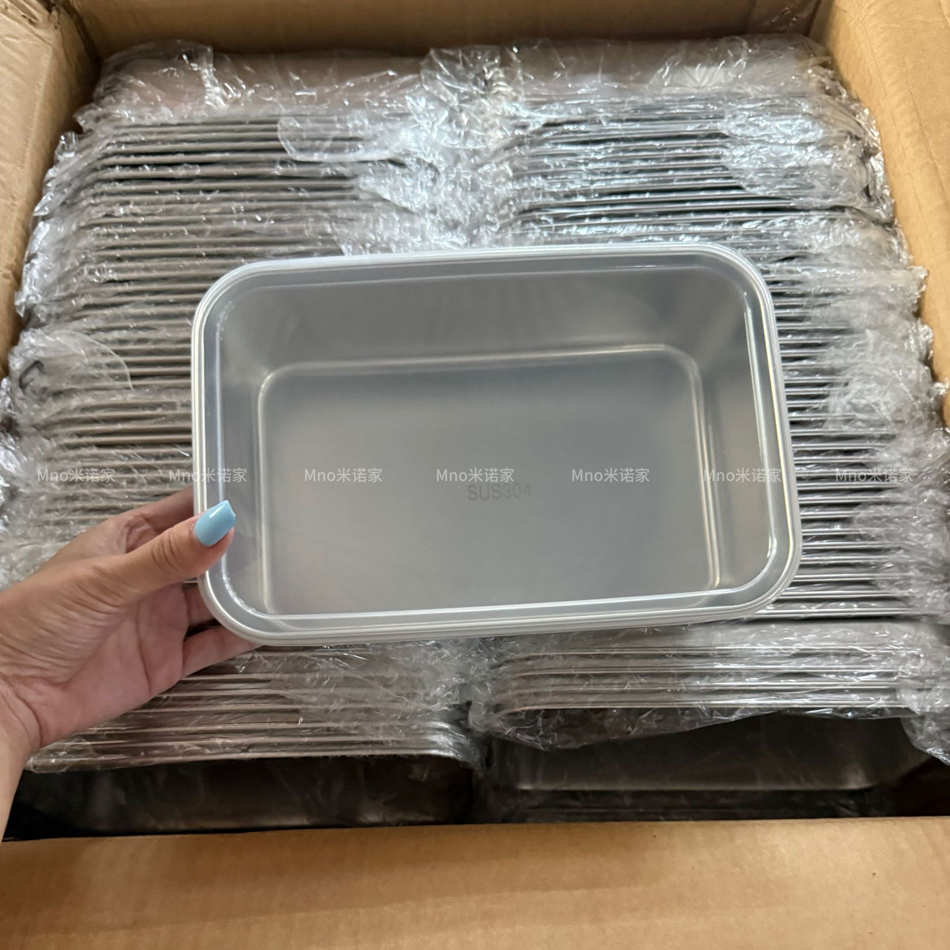 Mino's 304 Stainless Steel Fresh-Keeping Box with Lid, Square Tray, Refrigerator Storage Box, Hot Pot Ingredients, Picnic Dumpling Square Box