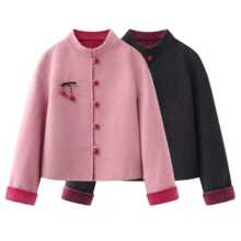 2025冬季新款女装国风小立领短款双面呢撞色毛呢外套L0171102001