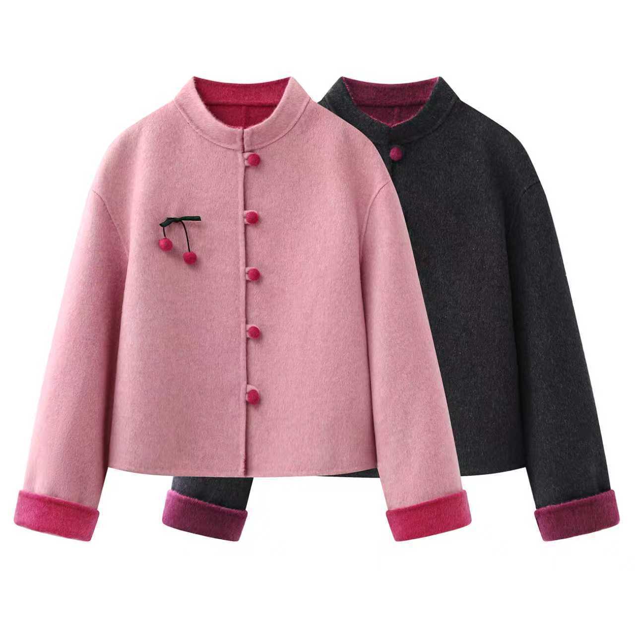 2025冬季新款女装国风小立领短款双面呢撞色毛呢外套L0171102001