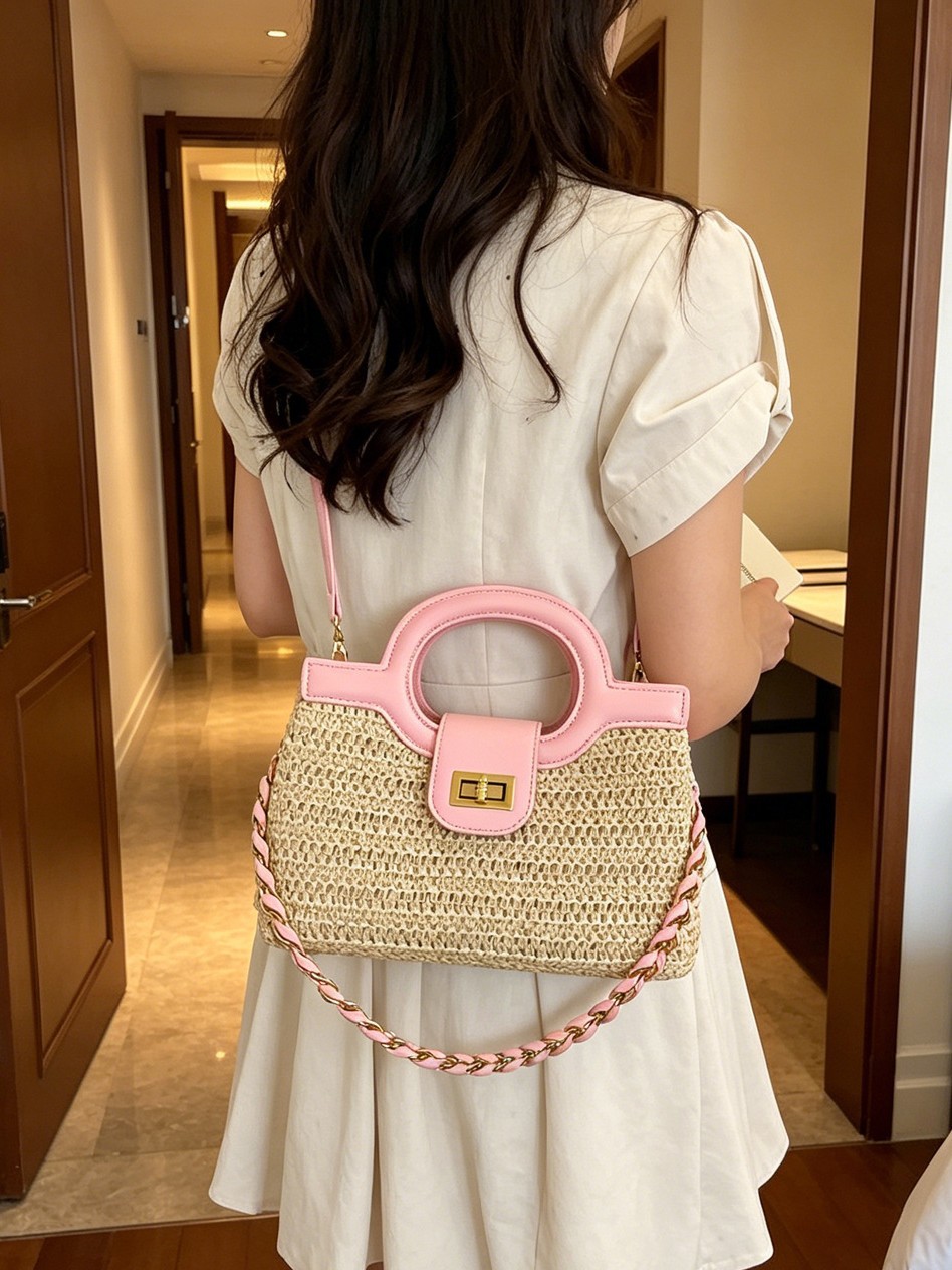 Este verano popular bolso de mano de tejido 2026 nueva moda coreana cadena brazo mochila de hombro