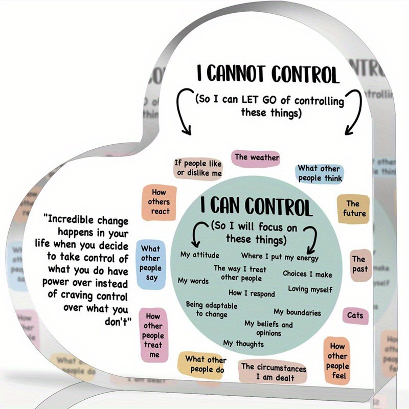 2D 平面，心理健康“我可以控制”亚克力装饰心形纪念品，办公室