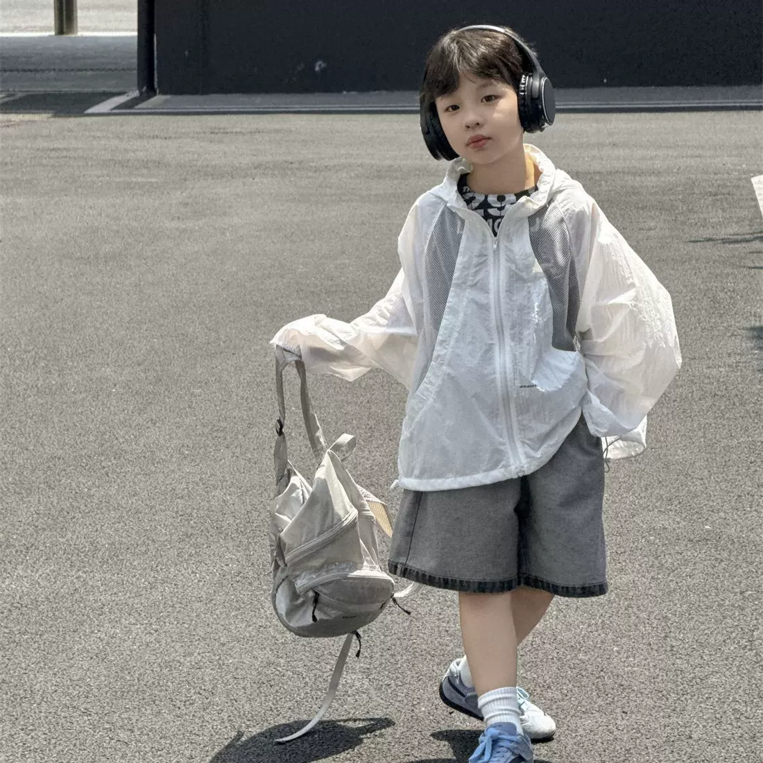 ‌奶酪与喵童装男童透气防晒衣2025夏季新款防紫外线连帽薄款外套