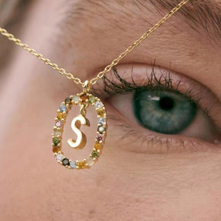 Cross-border European and American Spanish PD color zircon 26 letter necklace light luxury niche clavicle chain simple fashion pendant