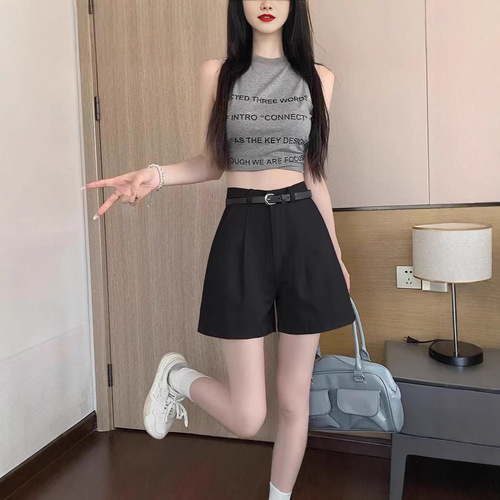 High-waisted suit and shorts for women. 2025 spring and autumn new style. Korean style small man looks slimming and high-end a-line wide leg short hot pants.