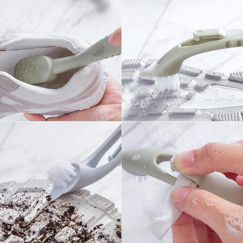 両頭長柄プラスチック製靴磨きブラシ、靴紐・靴底の清掃用ブラシ、衛生ツール、家庭用汚れ落としツール