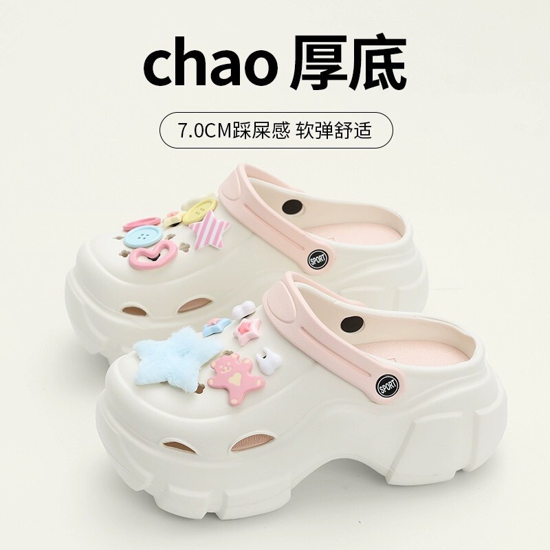 Outwear New Style Thick-soled EVA Hole Shoes Women's Breathable Internet Celebrous Fashion Trendy Shit-feeling Beach High Heeled Sandals for Summer
