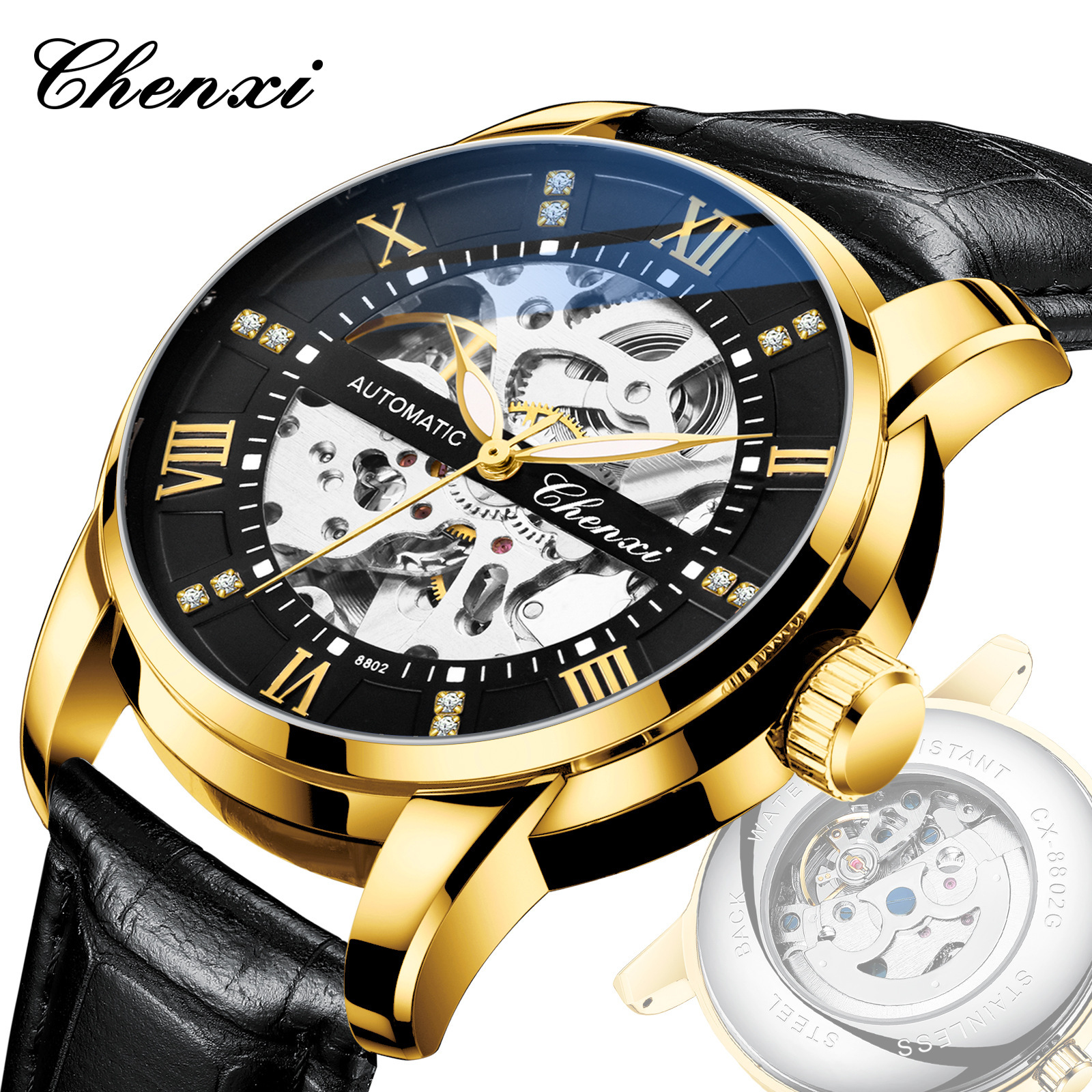 CHENXI high-grade hollow mechanical watch cross-border explosion belt men's watch luminous waterproof automatic mechanical watch