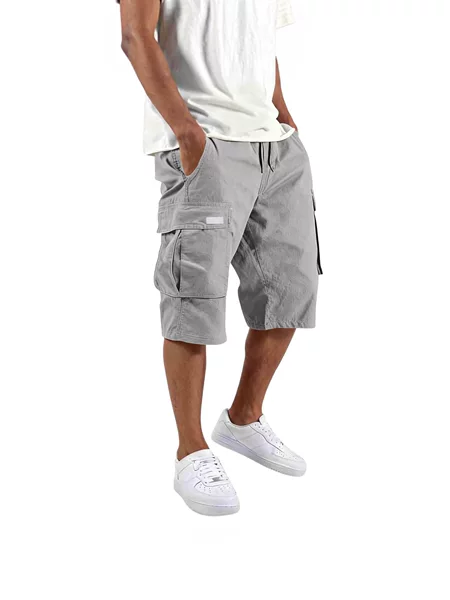 2026 Cross-Border Summer Shorts Multi-Pocket Workwear Men's Casual Solid Color Work Pants Woven Shorts White Leather Label