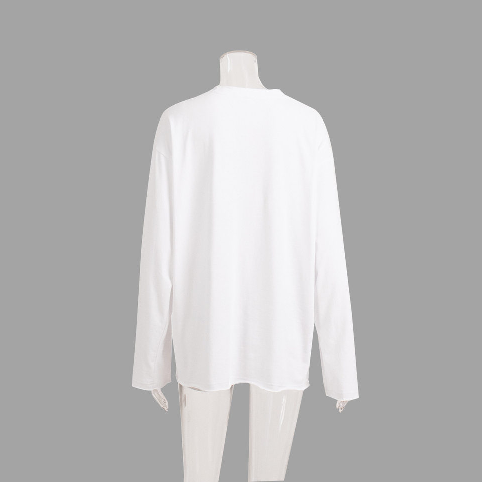 Áo thun nữ cotton 100% cổ tròn tay dài form rộng màu trơn — Màu cà phê, Màu hồng, Màu mơ, Màu trắng chi tiết 36