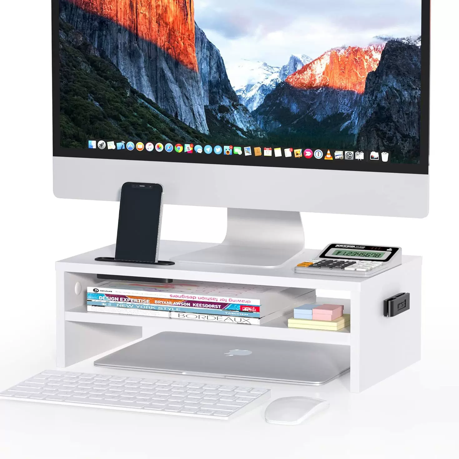 电脑增高架办公室多层台式显示器支架垫高底座桌面抽屉收纳置物架