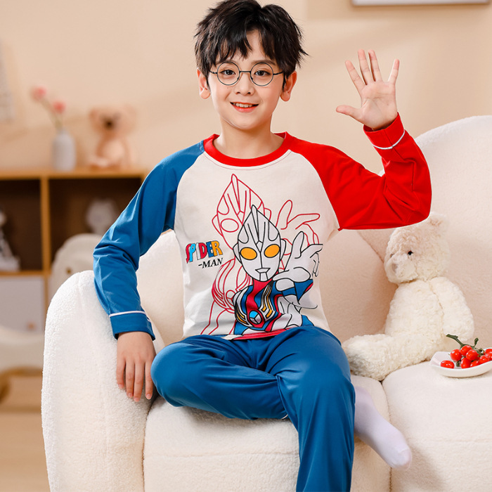 Pijamas infantiles para niños niñas primavera y otoño algodón de punto lindo dibujo animado manga larga set padres e hijos ropa doméstica para niños