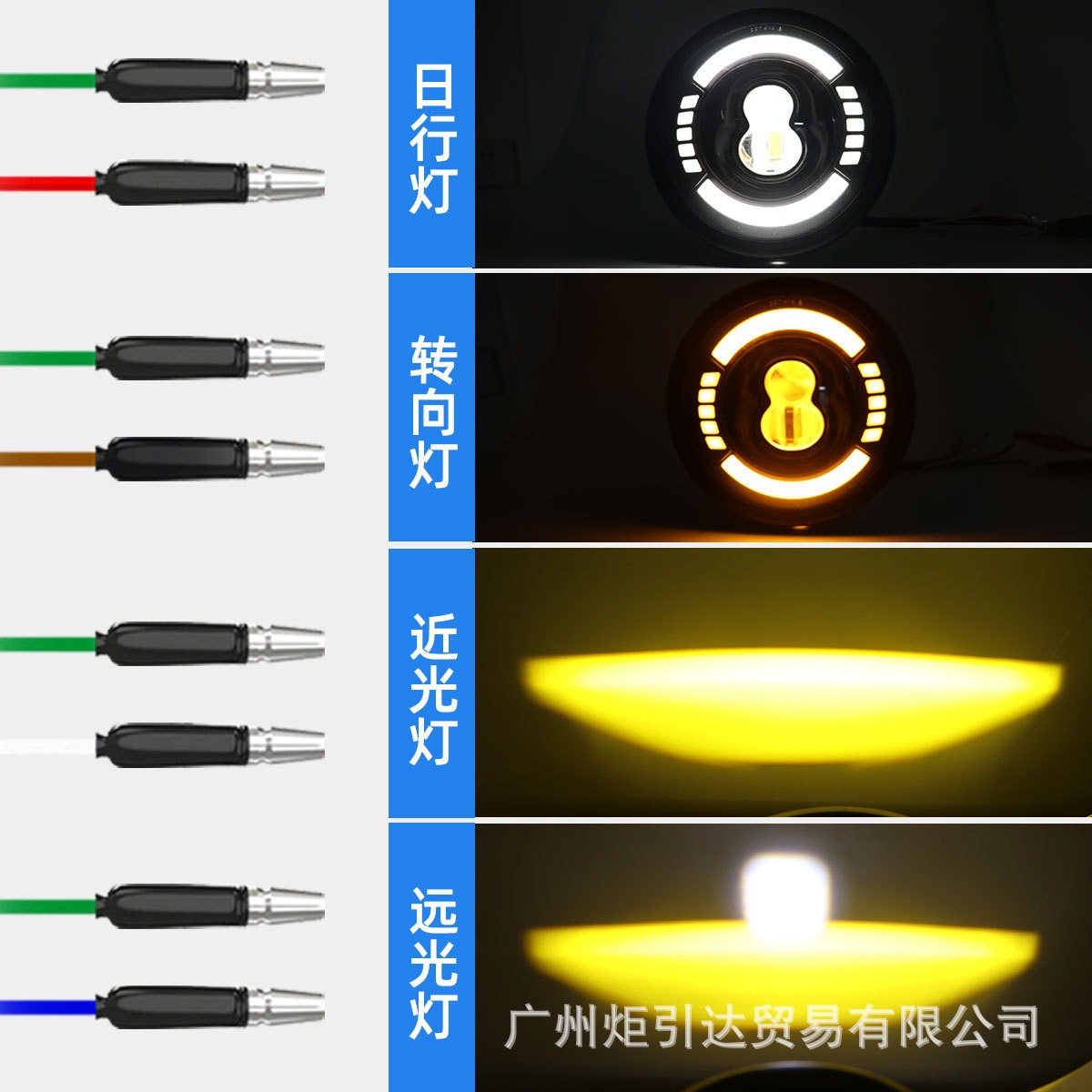 High-Brightness Motorcycle Led Headlight Spotlight, White and Yellow Dual-Color Retro Style Daytime Running Headlight, Harley Led Headlight