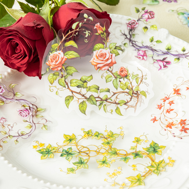 Ketchup chica paisajismo pegatinas serie de flores de caña floral decoración de material paisajístico pegatinas