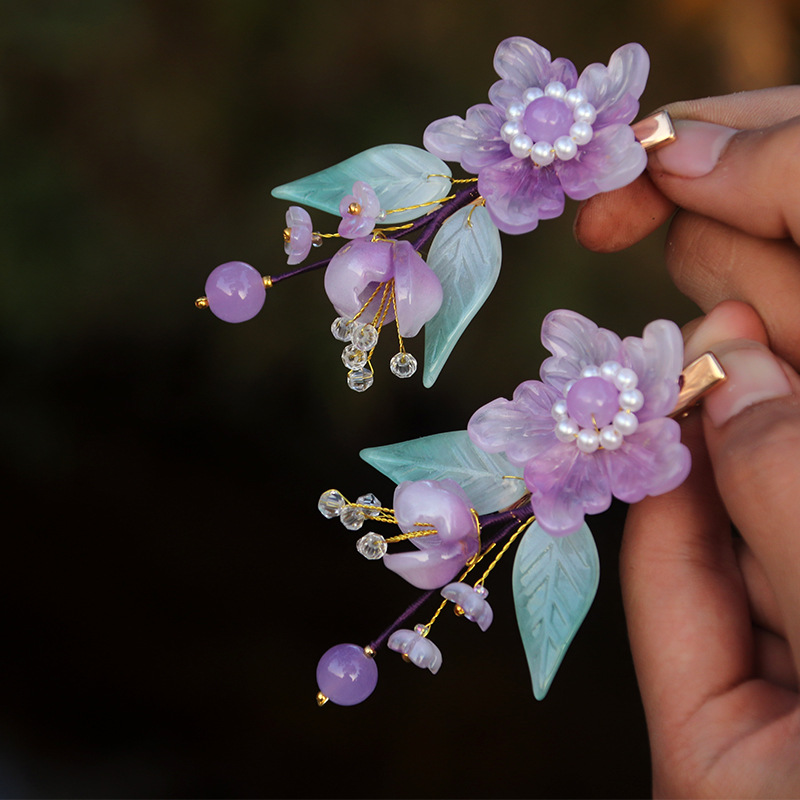 Presilha de cabelo chinesa flor roxa fofa para meninas_voghion.com