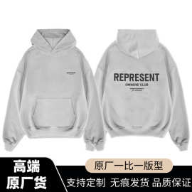 跨境高街Represent 经典标语字母连帽卫衣宽松潮牌情侣男女帽衫