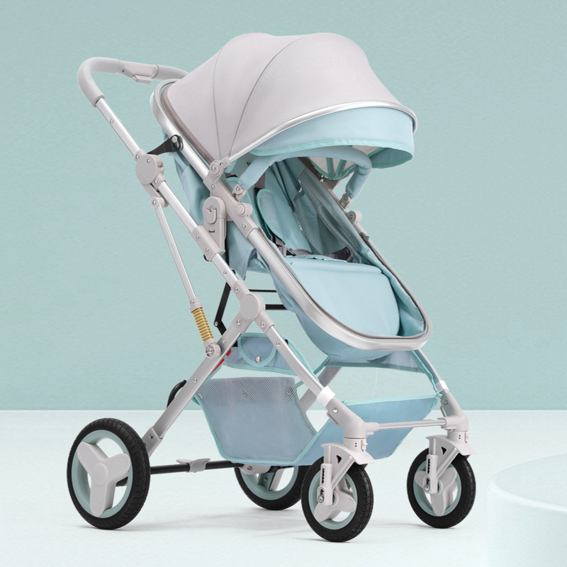 Cochecito para bebé con vista alta, se puede sentar y acostar, plegable, bidireccional, silla de auto para recién nacido.