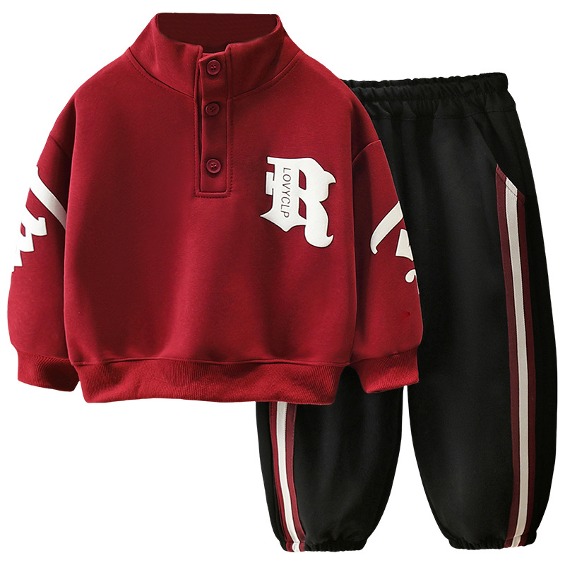 7833 ropa para niños traje de primavera para niños 2025 nuevo suéter de cuello alto de moda para niños de dos piezas de marca de moda de primavera y otoño