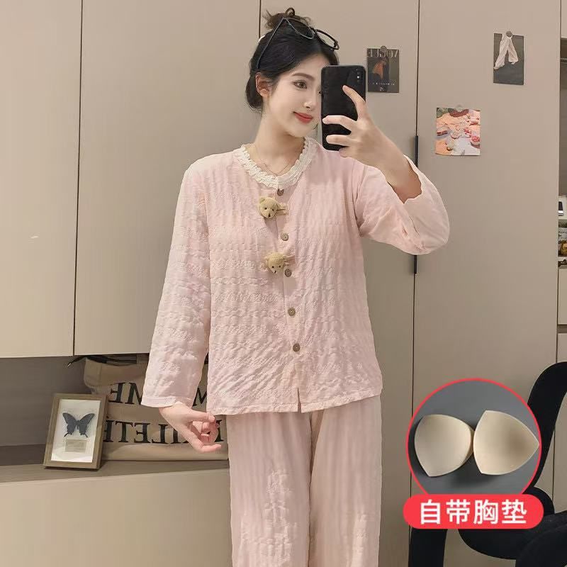 Pijamas de algodón nubes al por mayor transfronterizos cojín de pecho de primavera y otoño delgados pantalones de manga larga lindos dibujos animados set de ropa para el hogar