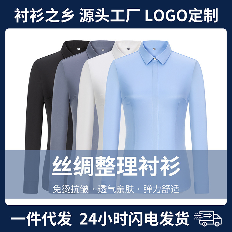 Business Casual and Comfortable Silk Women's No-Iron Long-Sleeved Shirt Classic Work Shirt Custom Elegant