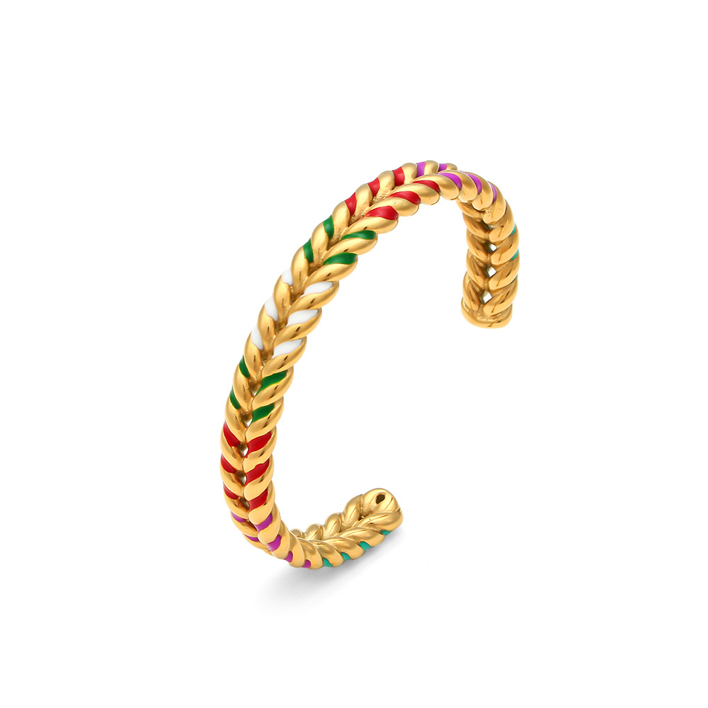 Simple Fashion Twist Wheat Pattern Woven Open Colorful Oil Stainless Steel Bracelet display picture 7