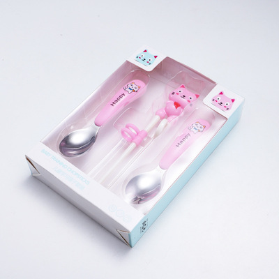 跨境兒童304不鏽鋼寶寶練習餐具套裝練習筷筷子勺子叉子母嬰餐具