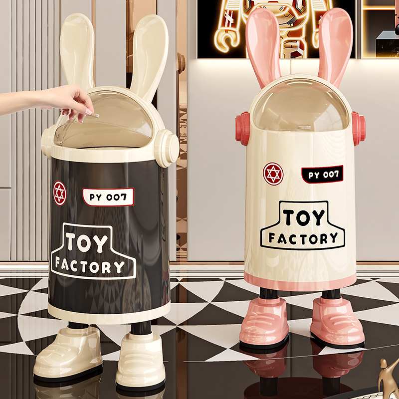Flip-Top Trash Can for Home Use, Creative Cartoon High-Value Rabbit Ears, Kitchen and Living Room Trendy Double Bin Cleaning Storage Bin
