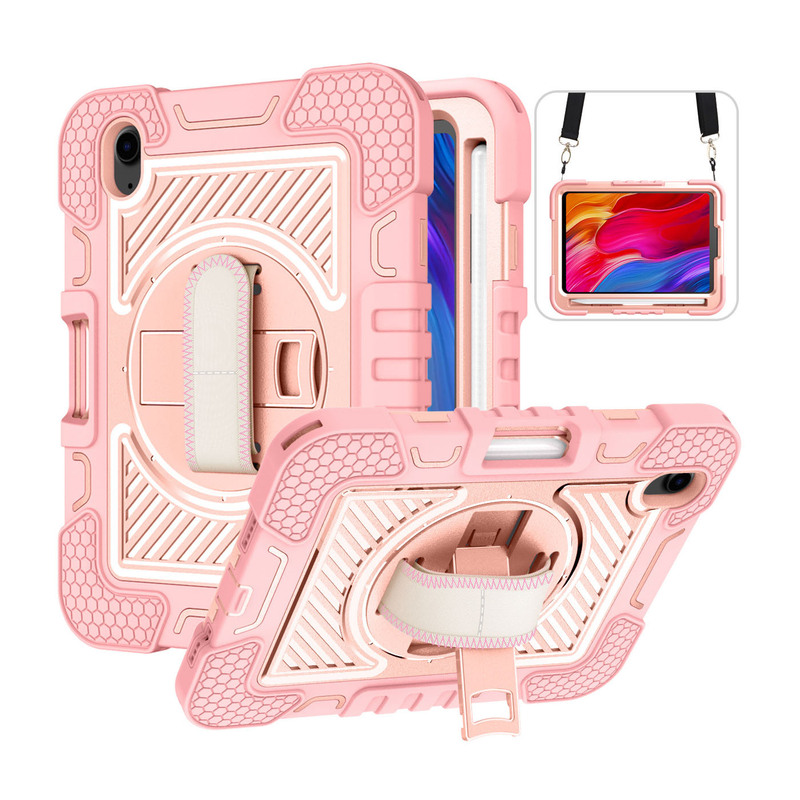 Suitable for iPad Mini 6/7 Tablet Protective Case 8.4inch Silicone Stand Case Outdoor Color-Blocking Anti-Drop with Shoulder Strap