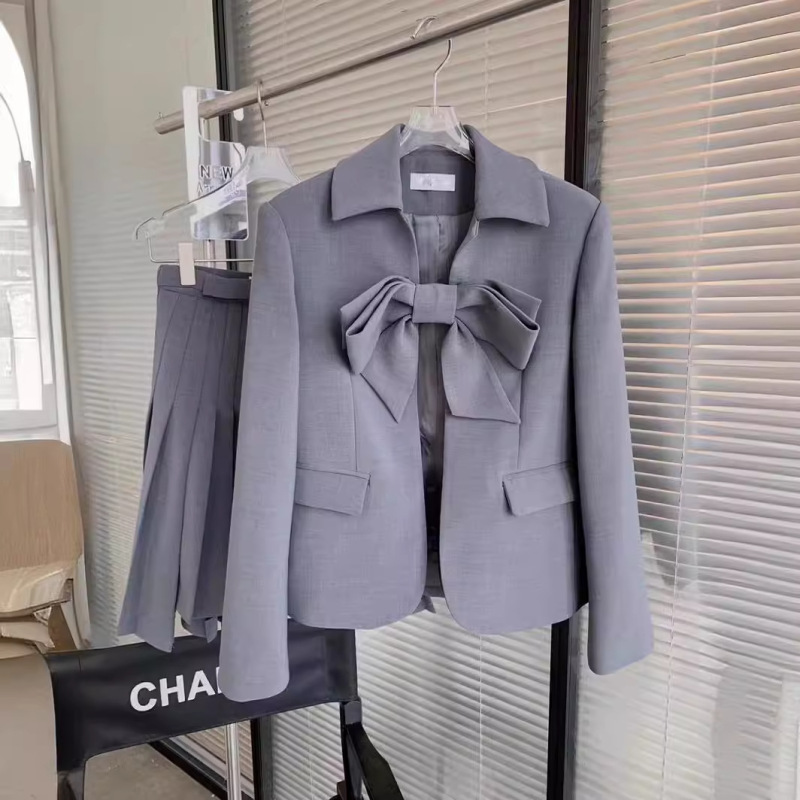 Spot) 2022 bow suit coat women's autumn college style cute delicate temperament slim suit
