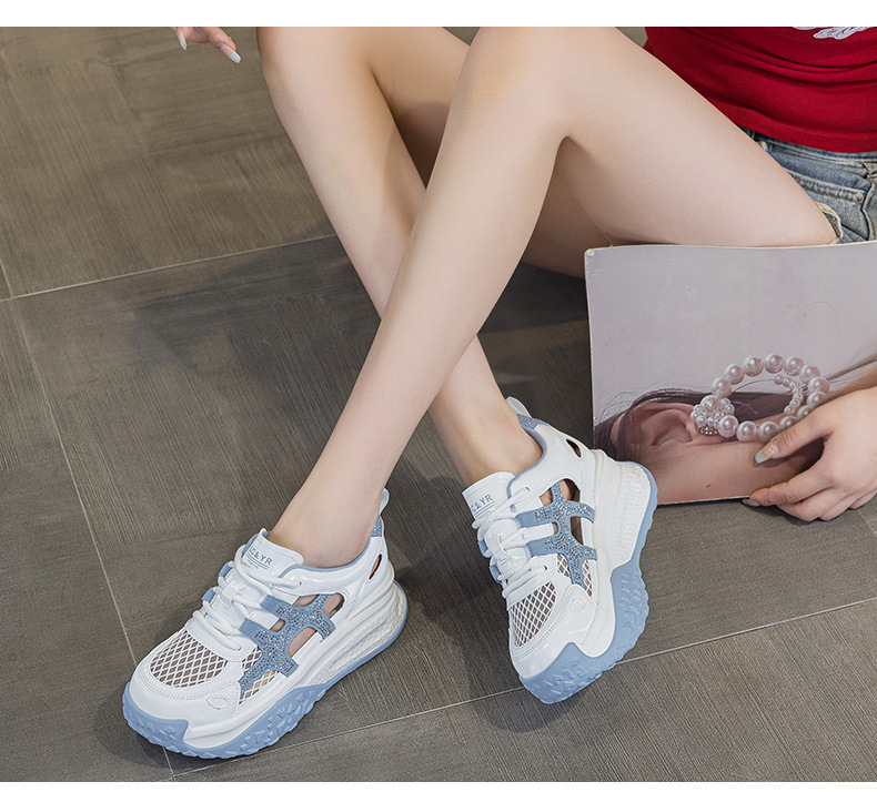 Giày sneaker chunky nữ đế dày mặt lưới thoáng khí phong cách thể thao — M2877 màu be, M2877 màu xanh lam, M2877 Màu tím chi tiết 16