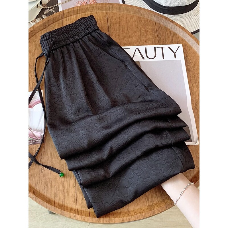 New Chinese Texture Light Luxury Double Satin Ice Oxygen Bar Pants Women's Pumpty Dagging Straight Leg Pants A3438