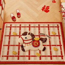 马年浴室地垫红色卡通吸水硅藻泥地垫卫生间门口室内防滑耐脏脚垫