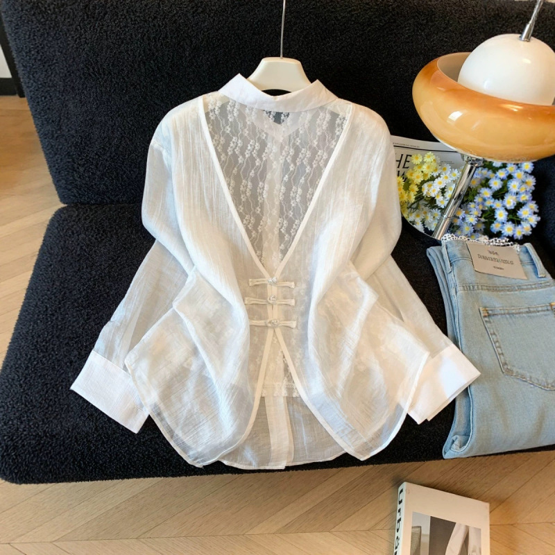 National Style Lace Hollow-Out Chiffon Shirt for Women, 2026 Summer New Ice Silk Sun Protection Cardigan Air Conditioning Jacket