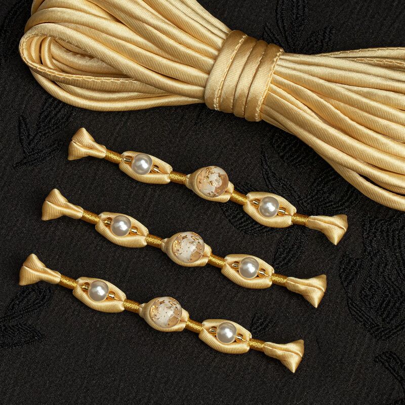 Vintage Cheongsam Buttons, Exquisite Handmade Gold Foil Beads Wrapped Around Gold Thread, Pearl One-Piece Buttons, New Chinese Style Hanfu Decorative Buttons Vintage Cheongsam Buttons, Exquisite Handmade Gold Foil Beads Wrapped Around Gold Thread, Pearl One-Piece Buttons, New Chinese Style Hanfu Decorative Buttons