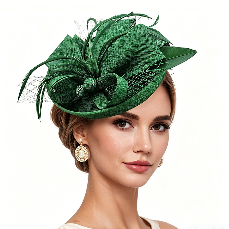 Retro Mesh Feather Fascinator Headband British-Style Racing Club Banquet Headpiece Bride Elegant Evening Party Hair Accessory