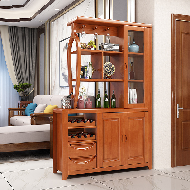 Chinese-style solid wood wine cabinet, entryway cabinet, minimalist modern integrated design—entryway partition screen cabinet, foyer shoe cabinet
