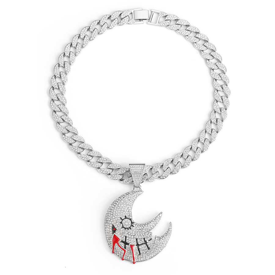 Watch buckle personality niche American necklace alloy hip-hop moon dark style Cuban chain_voghion.com