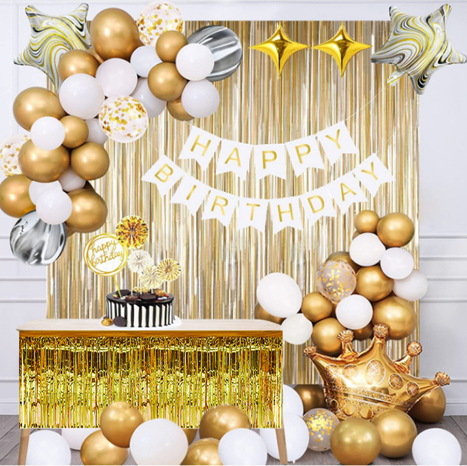 Decoración del partido traje de seda de lluvia Amazon nueva fiesta de cumpleaños escena diseño corona globo lluvia traje de cortina de seda